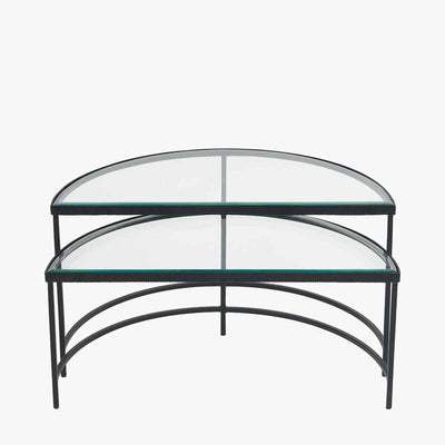 Alexis Bevelled Glass & Black Half Moon Coffee Tables - Set of 2 Furniture 