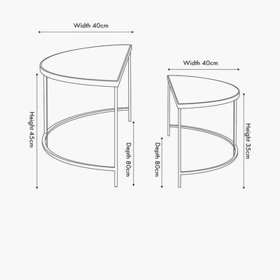 Alexis Bevelled Glass & Black Half Moon Coffee Tables - Set of 2 Furniture 