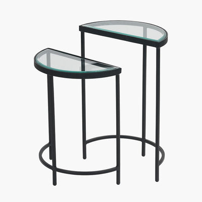 Alexis Bevelled Glass & Black Half Moon Side Tables - Set of 2 Furniture 