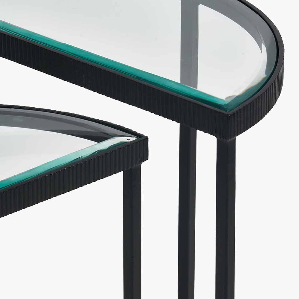 Alexis Bevelled Glass & Black Half Moon Side Tables - Set of 2 Furniture 