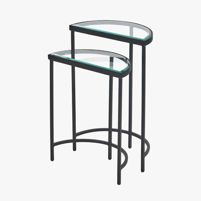 Alexis Bevelled Glass & Black Half Moon Side Tables - Set of 2 Furniture 
