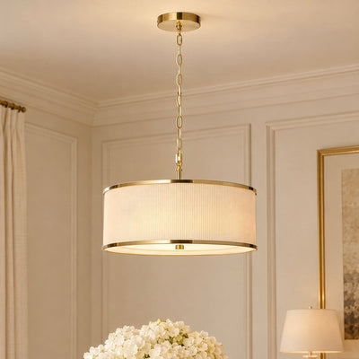 Alexis Cream Pleated & Gold 3 Light Ceiling Light Lighting 