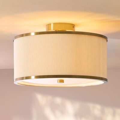 Alexis Flush Cream Pleated & Gold Ceiling Light Lighting 