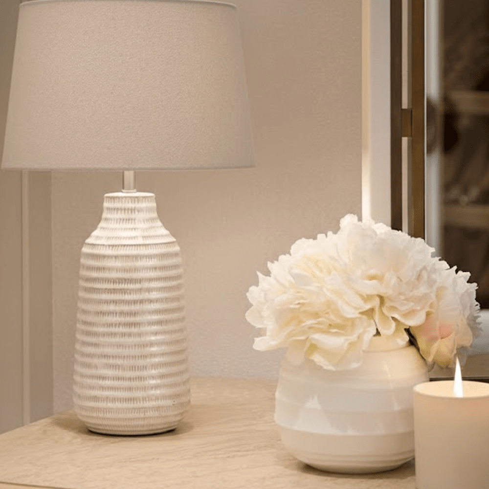 Alfama Neutral Ceramic Scratch Effect Table Lamp Lighting 