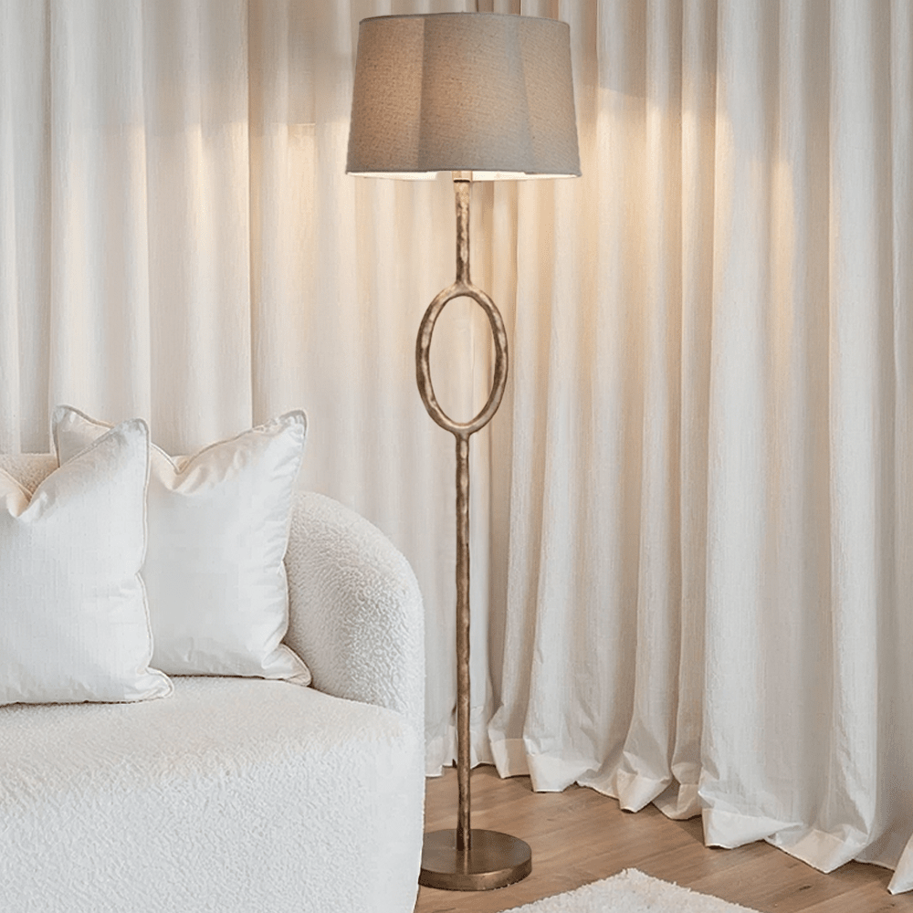 Alfie Gold Floor Lamp with Scalloped Linen Shade Lighting 