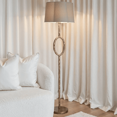 Alfie Gold Floor Lamp with Scalloped Linen Shade Lighting 