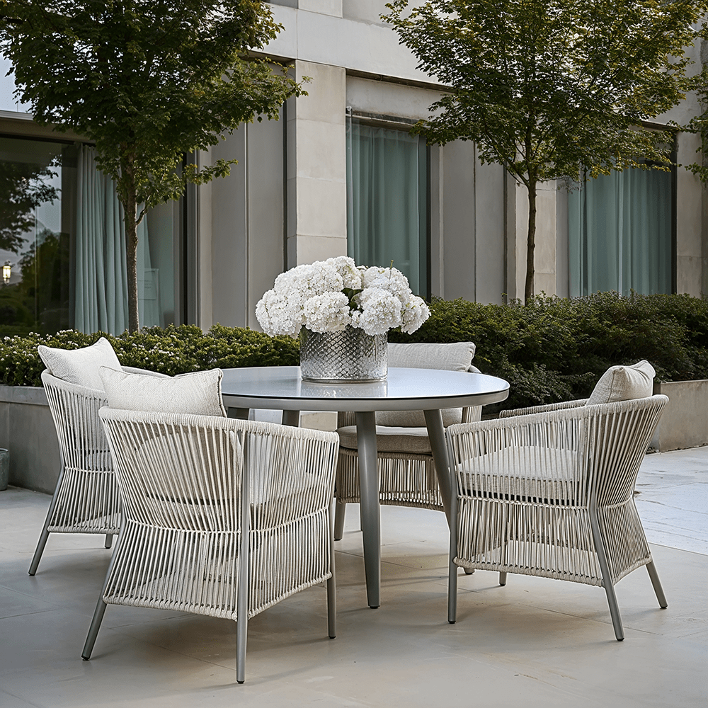 Algarve Outdoor Cream & Taupe Rope Weave Round 4 Seater Dining Set Outdoor 