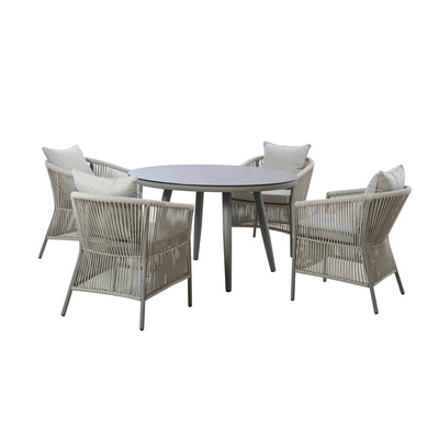 Algarve Outdoor Cream & Taupe Rope Weave Round 4 Seater Dining Set Outdoor 