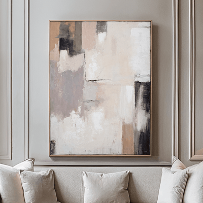 Alisona Neutral & Grey Textured Abstract Canvas with Natural Frame Accessories 
