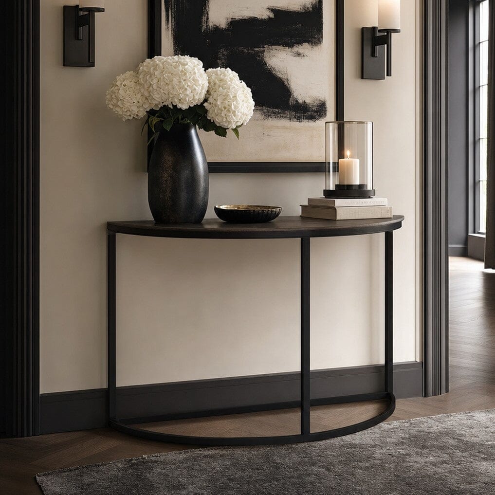 Alon Black Metal Half Moon Console Table with Bronze Top Furniture 