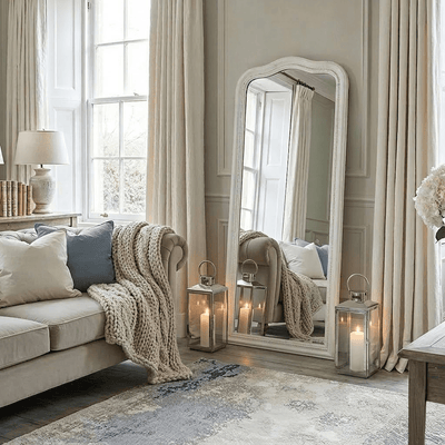 Alpar White Wooden Arch Leaner Mirror Accessories 
