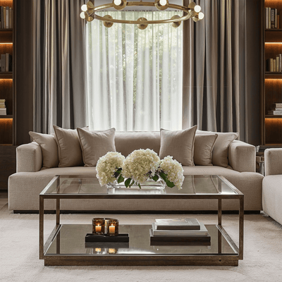 Alpha Bronze & Glass Coffee Table with Mirrored Shelf Furniture 