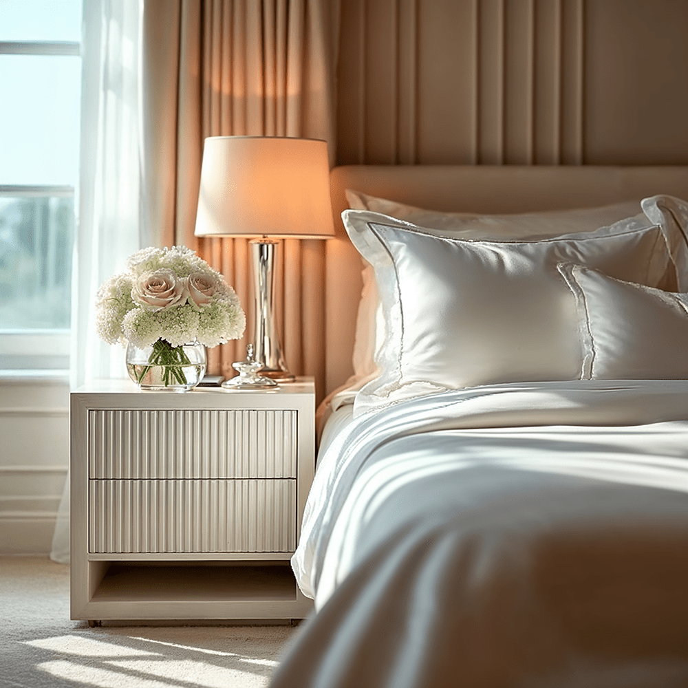 Alviana White Ribbed Bedside Table Furniture 