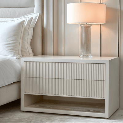 Alviana White Ribbed XL Double Width Bedside Table Furniture 