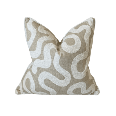 Amberlyn Luxury Beige & Cream Boucle Squiggle Piped Cushion - 50x50cm Textiles 