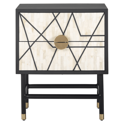 Amera Abstract Monochrome Bone Inlay 2 Drawer Bedside Table Furniture 