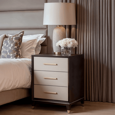 Amora Dark Wood 3 Drawer Bedside Table with Brass Details Furniture 