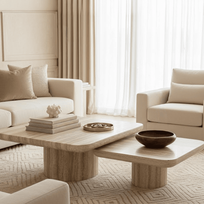 Ana Greige Faux Travertine Coffee Tables - Set of 2 Furniture 