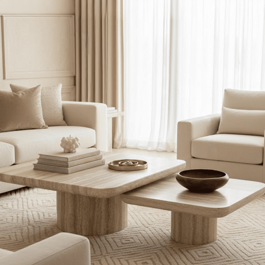 Ana Greige Faux Travertine Coffee Tables - Set of 2 Furniture 