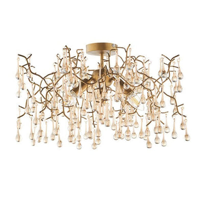 Anais Gold Branch Flush Ceiling Light with Glass Droplets Lighting 