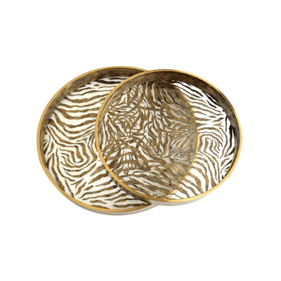 Antigua Zebra Print Gold Edge Trays - Set of 2 Accessories 