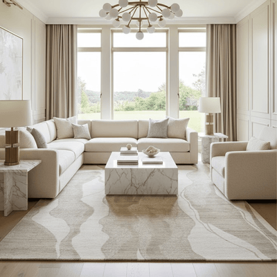 Anya Beige Abstract Wave Rug 