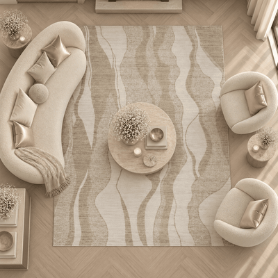 Anya Beige Abstract Wave Rug Textiles 