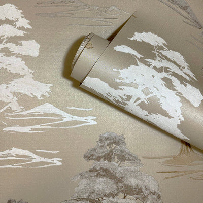 Arboria Gold Metallic Tree Print Patterned Wallpaper Home Improvement 