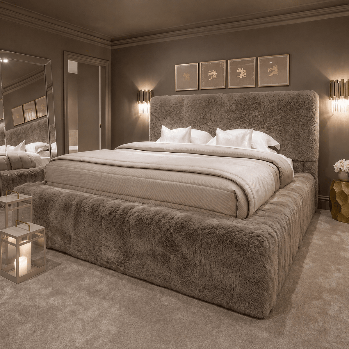 Arctic Luxury Pebble Chunky Faux Fur Bed Beds and Headboards 
