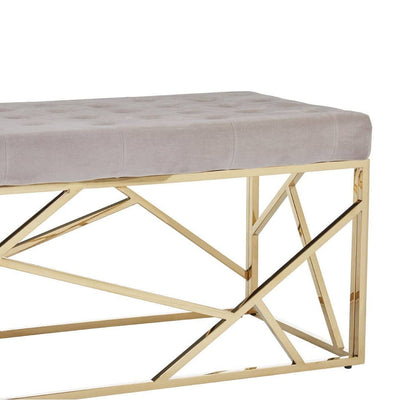Ardel Mink Velvet Buttoned Bench with Geometric Gold Leg Detail Furniture 