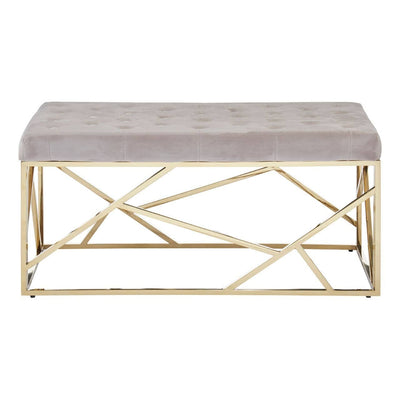 Ardel Mink Velvet Buttoned Bench with Geometric Gold Leg Detail Furniture 
