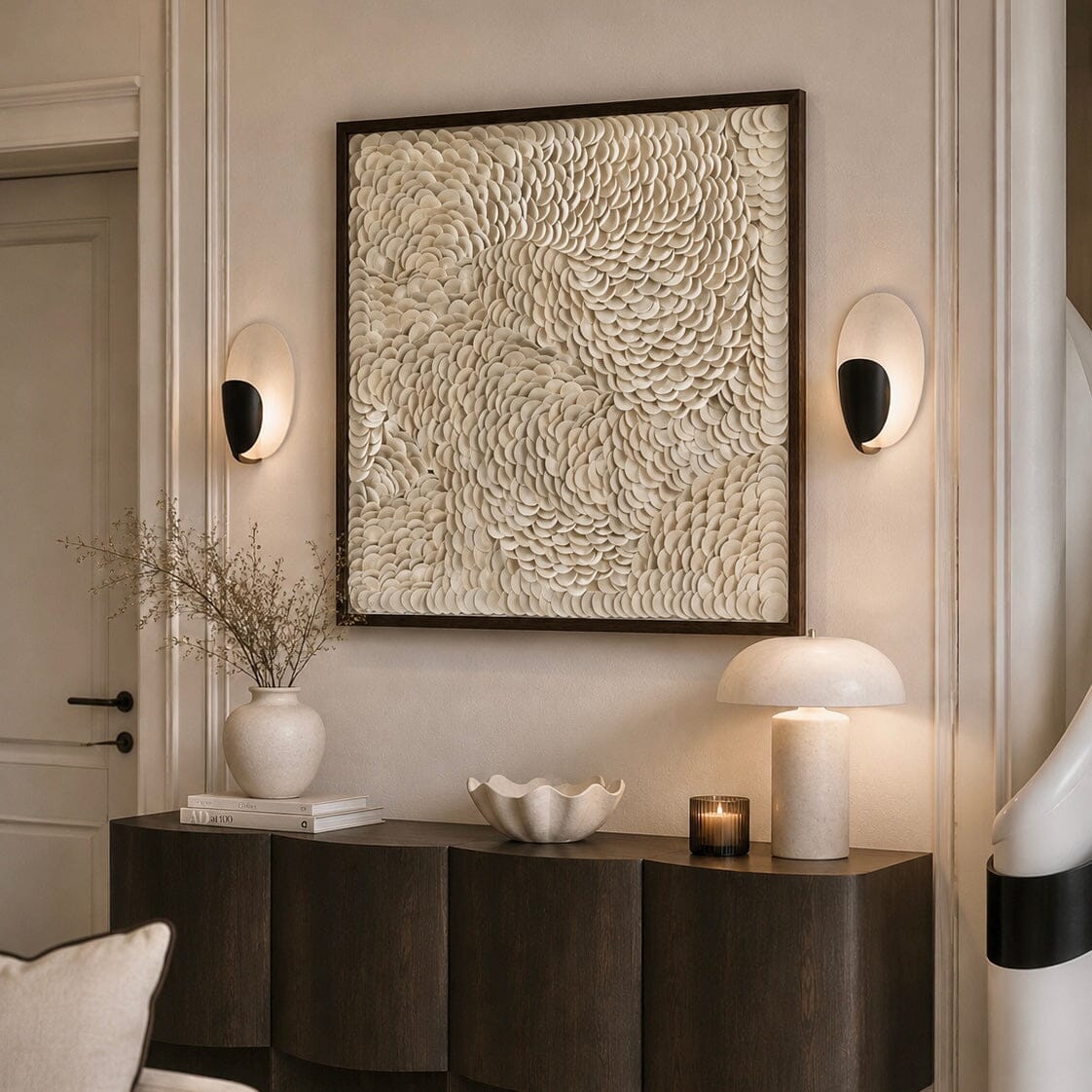 Arden Cream Textured Wall Art with Walnut Frame Accessories 