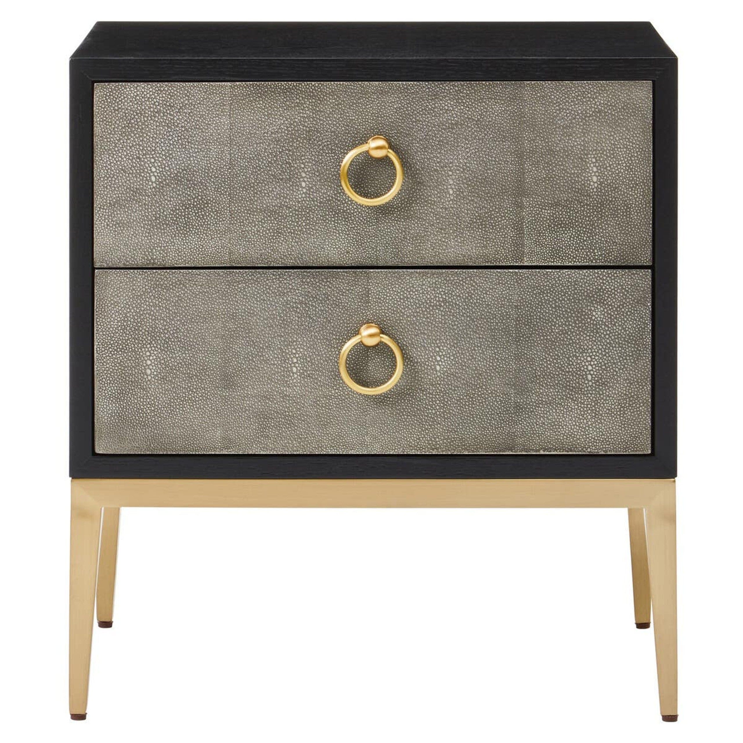 Arlen Premium Shagreen Effect 2 Drawer Bedside Table with Gold Legs Furniture 