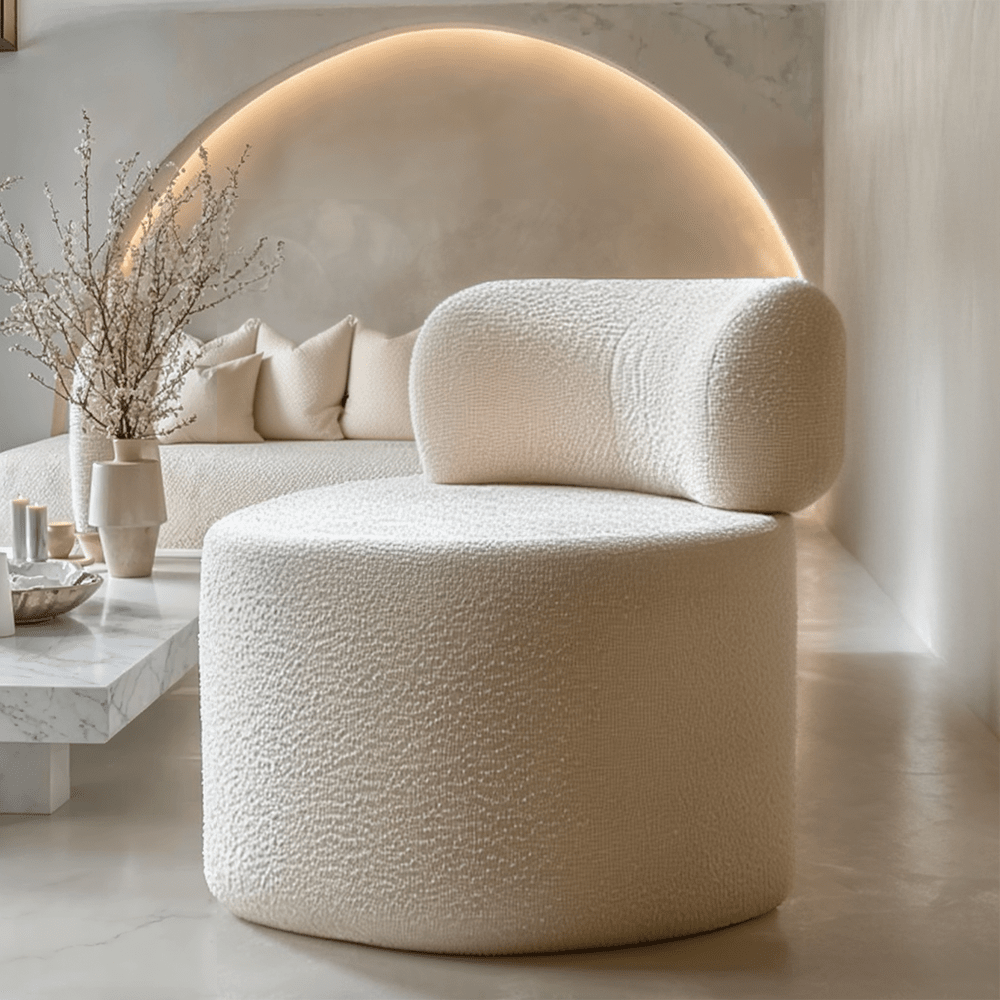 Arles Cream Boucle Round Accent Chair Furniture 