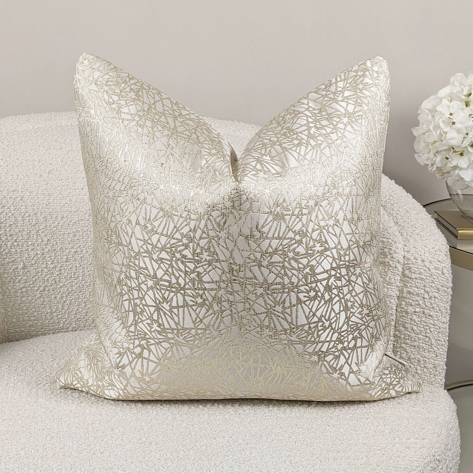 Arya Cream & Gold Geometric Print Cushion - 50x50cm Textiles 