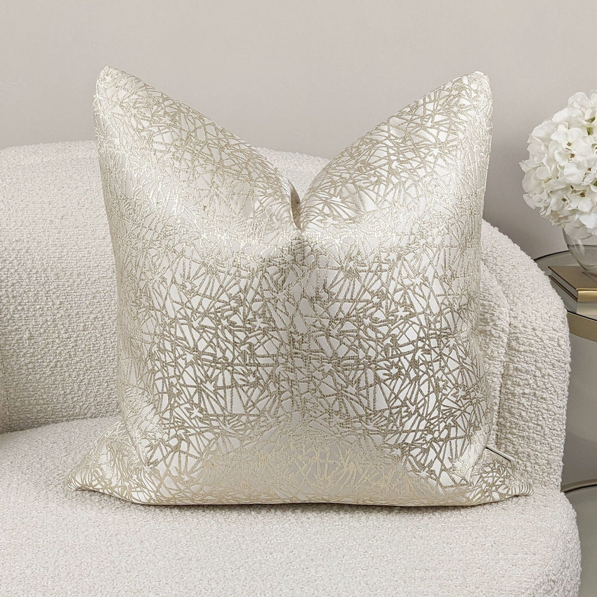 Arya Cream & Gold Geometric Print Cushion Cover - 50x50cm Textiles 