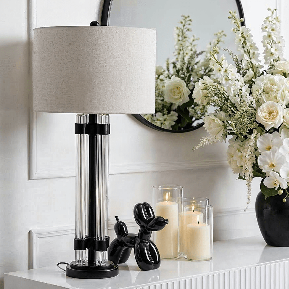 Ashford Black & Glass Table Lamp with Ivory Shade Lighting 