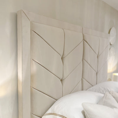 Ashton Vanilla Velvet Premium Chevron Ottoman Storage Bed Beds and Headboards 