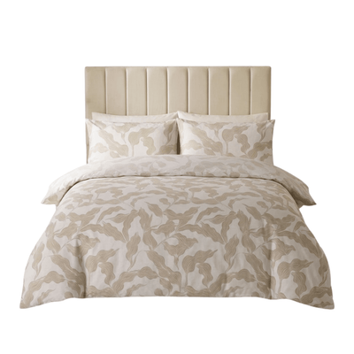 Aspen White & Beige Leaf Print Duvet Set Textiles 