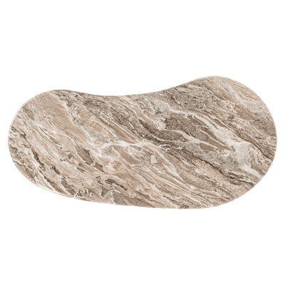 Astalina Brown Ribbed Wooden Pebble Shaped Desk with Marble Top Furniture 