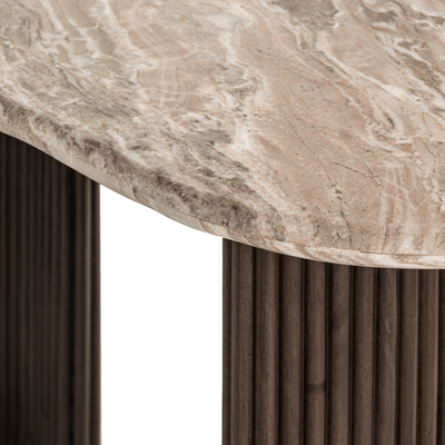 Astalina Brown Ribbed Wooden Pebble Shaped Desk with Marble Top Furniture 