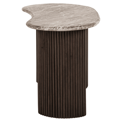 Astalina Brown Ribbed Wooden Pebble Shaped Desk with Marble Top Furniture 