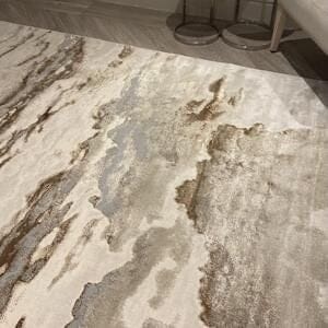 Astoria Cream & Metallic Gold Marble Velvet Rug With Grey Tones - 240 x 340cm Textiles 