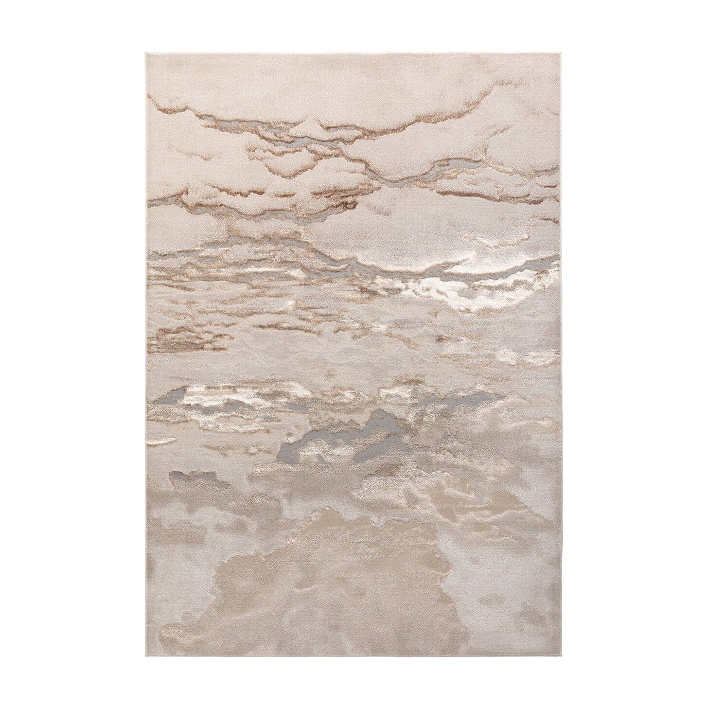 Astoria Cream & Metallic Gold Marble Velvet Rug With Grey Tones - 240 x 340cm Textiles 