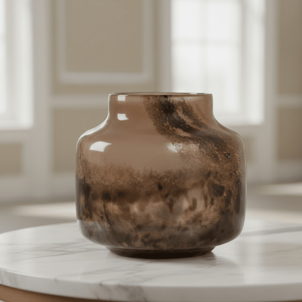 Astraea Brown Marble Effect Glass Vase Accessories 