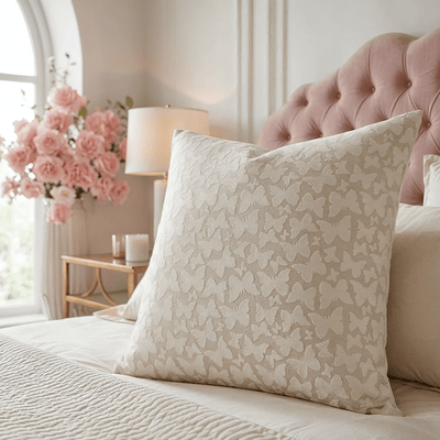 Astraea Ivory Butterfly Print Cushion - 50x50cm Textiles 