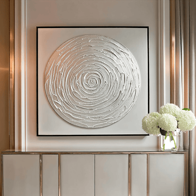 Astratto Silver Textured Circle Canvas Wall Art with Black Frame Accessories 