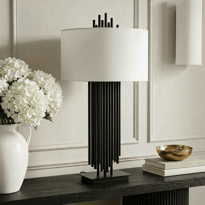 Atelier Tall Black Table Lamp with White Shade Lighting 