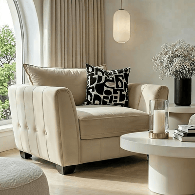 Avalon Neutral Velvet Sofa Range with Monochrome Accents 