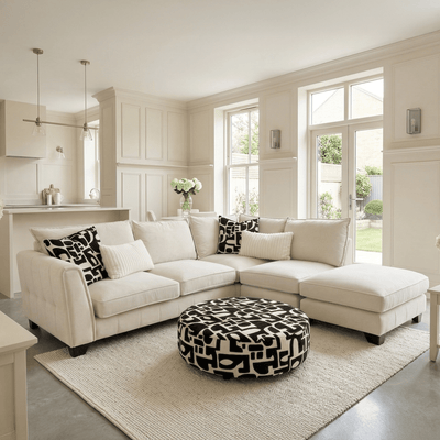 Avalon Neutral Velvet Sofa Range with Monochrome Accents 